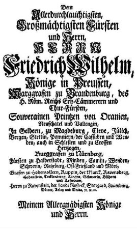 Bericht an Friedrich Wilhelm I. über den Fortschritt des Schulwesens u. des Religionsunterrichts in Preußen
