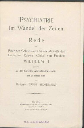 Psychiatrie im Wandel der Zeiten : Rede