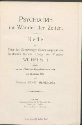 Psychiatrie im Wandel der Zeiten : Rede