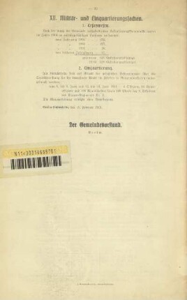 XII. Militär- und Einquartierungssachen