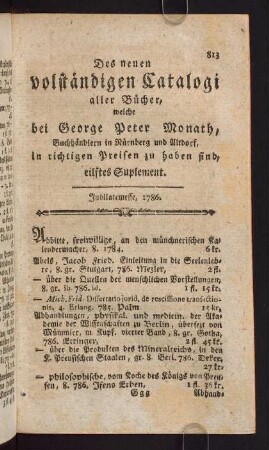 813-914, Eilftes Suplement. Jubilatemesse, 1786.