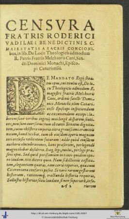 Censura Fratris Roderici Vadilaei Benedictini