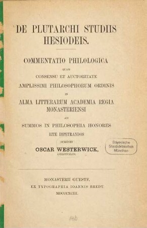 De Plutarchi studiis hesiodeis