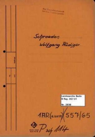 Personenheft Wolfgang Rüdiger Schroeder (*14.04.1921)