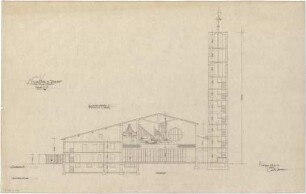 Gsaenger, Gustav; Augsburg - Pfersee (Bayern); Ev. St. Pauls Kirche - Ausführungsplan (Schnitt)