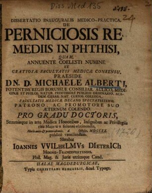 Dissertatio Inauguralis Medico-Practica, De Perniciosis Remediis in Phthisi
