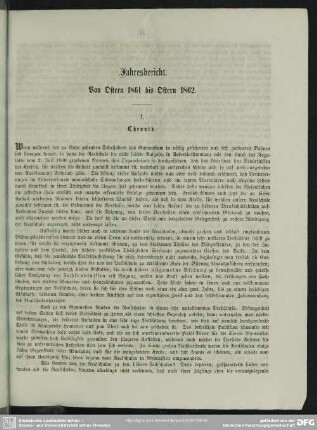 Jahresbericht. Von Ostern 1861 bis Ostern 1862