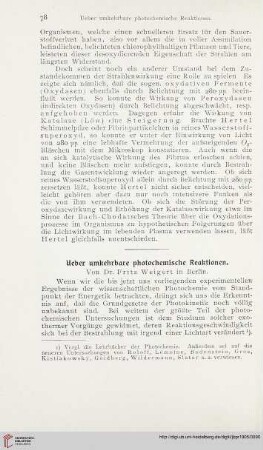 19: Ueber umkehrbare photochemische Reaktionen