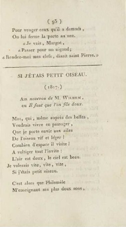 Si J'Étails Petit Oiseau. (1817.)