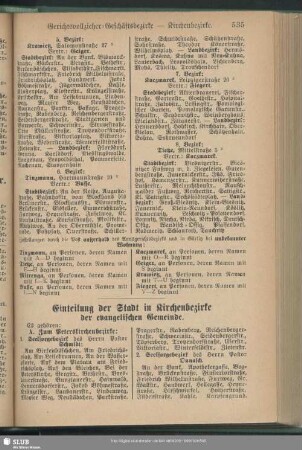 Einteilung der Stadt in Kirchenbezirke der evangelischen Gemeinde