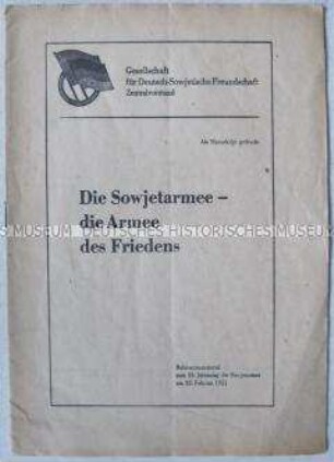 Sonderdruck des DSF-Zentralvorstandes über die Sowjetarmee