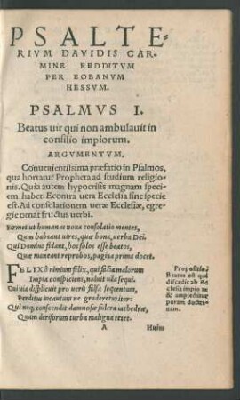 Psalterium Davidis Carmine Redditum Per Eobanum Hessum.