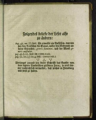Folgendes beliebe der Leser also zu ändern