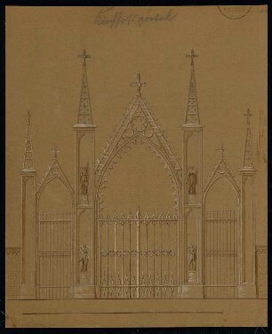 Friedhofsportal Monatskonkurrenz Juni 1832: Aufriss Straßenansicht; Maßstabsleiste