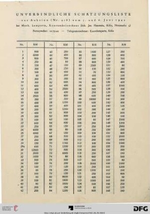 Unverbindliche Schätzungsliste