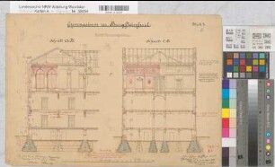 Burgsteinfurt (Steinfurt) Erweiterung des Gymnasiums Blatt 3 Schnitte 1877 1 : 100 35 x 50 kol. Zeichnung Staatshochbauamat Münster