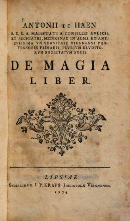 Antonii De Haen ... De Magia Liber