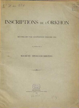 Inscriptions de l'Orkhon : recueillies par l'expédition finnoise 1890