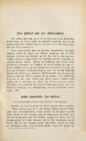 Das Papstthum in den ersten fünf Jahrhunderten, 14. Der Cölibat und das Ordenswesen : Mit steter Berücksichtigung und Widerlegung der Schrift eines "evangelischen Christen": "Gottes Wort und Menschenwort" und der neuern und neuesten Erscheinungen auf dem Gebiete der protestantischen Literatur