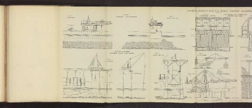 Plate 8. STAGING, FOUNDATIONS, AND BLOCK-SETTING MACHINES. Fig. 1. bis Fig. 12.