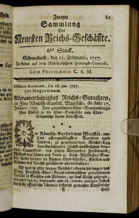 6tes Stuck. Schwabach, den 11. Februarii, 1757.