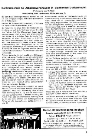 Denkmalschutz für Arbeiterwohnhäuser in Blankenese-Dockenhuden : (Fortsetzung aus 10/1982)