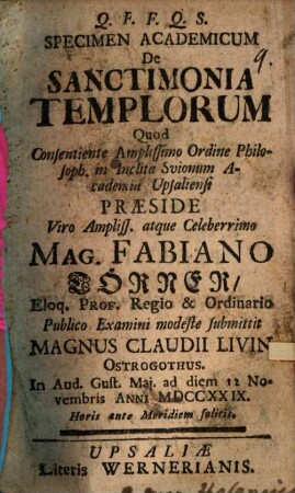 Specimen acad. de sanctimonia templorum