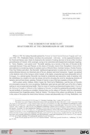 "The Judgement of Hercules" : Shaftesbury at the Crossroads of Art Theory