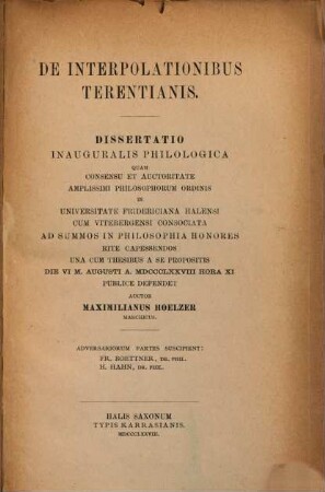 De interpolationibus Terentianis : Hallenser Doctordiss.
