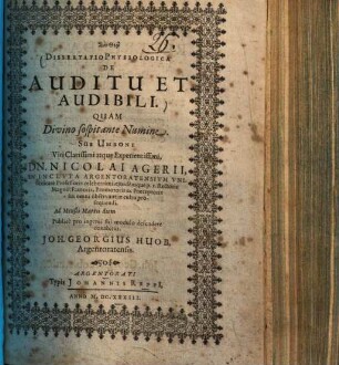 Dissertatio Physiologica De Auditu Et Audibili