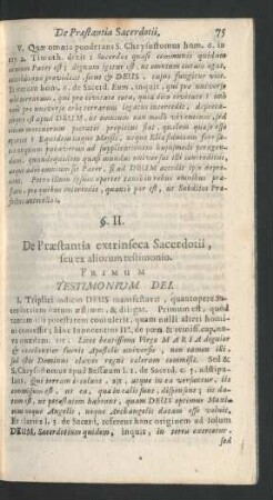 §. II. De Praestantia extrinseca Sacerdotii, seu ex aliorum testimonio.