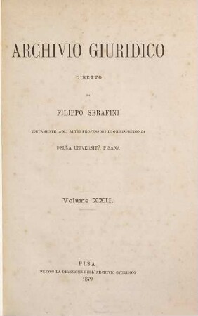 Archivio giuridico, 22. 1879
