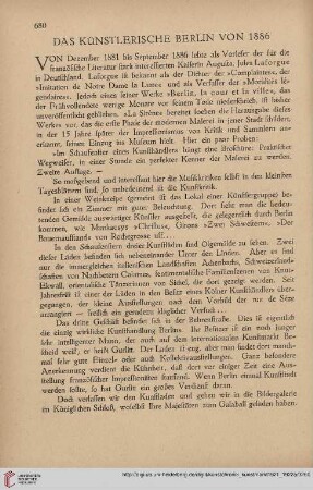 Neue Folge 33 = Jahrgang 57: Das künstlerische Berlin von 1886