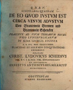 Singvlaria Qvaedam De Eo Qvod Ivstvm Est Circa Vinvm Advstvm : = Von Brantewein Brennen und Brantewein Schencken