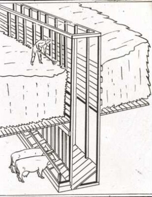 Schematische Darstellung einer Heuvorratsfütterungsanlage