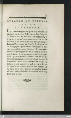 Attaque Et Défense Des Places. Remarques