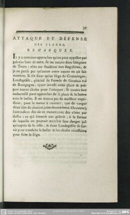 Attaque Et Défense Des Places. Remarques