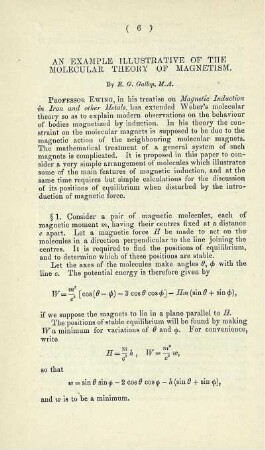 An example illustrative of the molecular theory of magnetism.