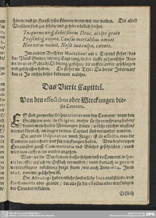 Das Vierte Capittel. Von den effectibus oder Wirckungen dieses Cometen.