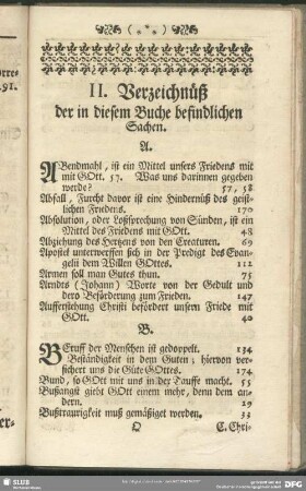 II. Verzeichnüß der in diesem Buche befindlichen Sachen