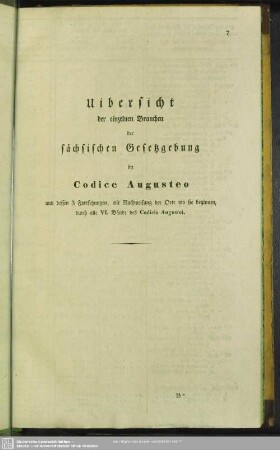 Uibersicht der einzelnen Branchen der sächsischen Gesetzgebung im Codice Augusteo