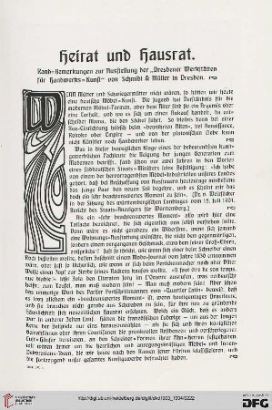 Heirat und Hausrat: Rand-Bemerkungen zur Ausstellung der "Dresdener Werkstätten für Handwerks-Kunst" von Schmidt & Müller in Dresden