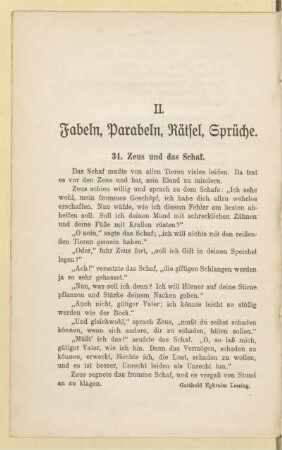 II. Fabeln, Parabeln, Rätsel, Sprüche