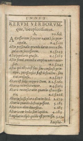 Index Rerum Verborumque, locupletissimus.
