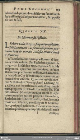 Quaestio XV. Ecclesia sit Visibilis
