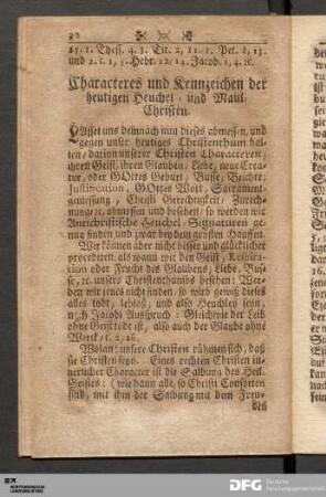 Characteres und Kennzeichen der heutigen Heuchel- und Maul-Christen.