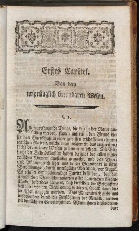 Erstes Capitel. Von dem ursprünglich brennbaren Wesen