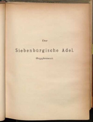 Der Siebenbürgische Adel. Supplement.