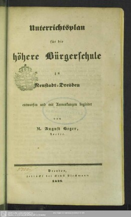 Unterrichtsplan der höhern Bürgerschule zu Neustadt-Dresden