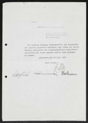Brief von Unbekannt an Gerhart Hauptmann